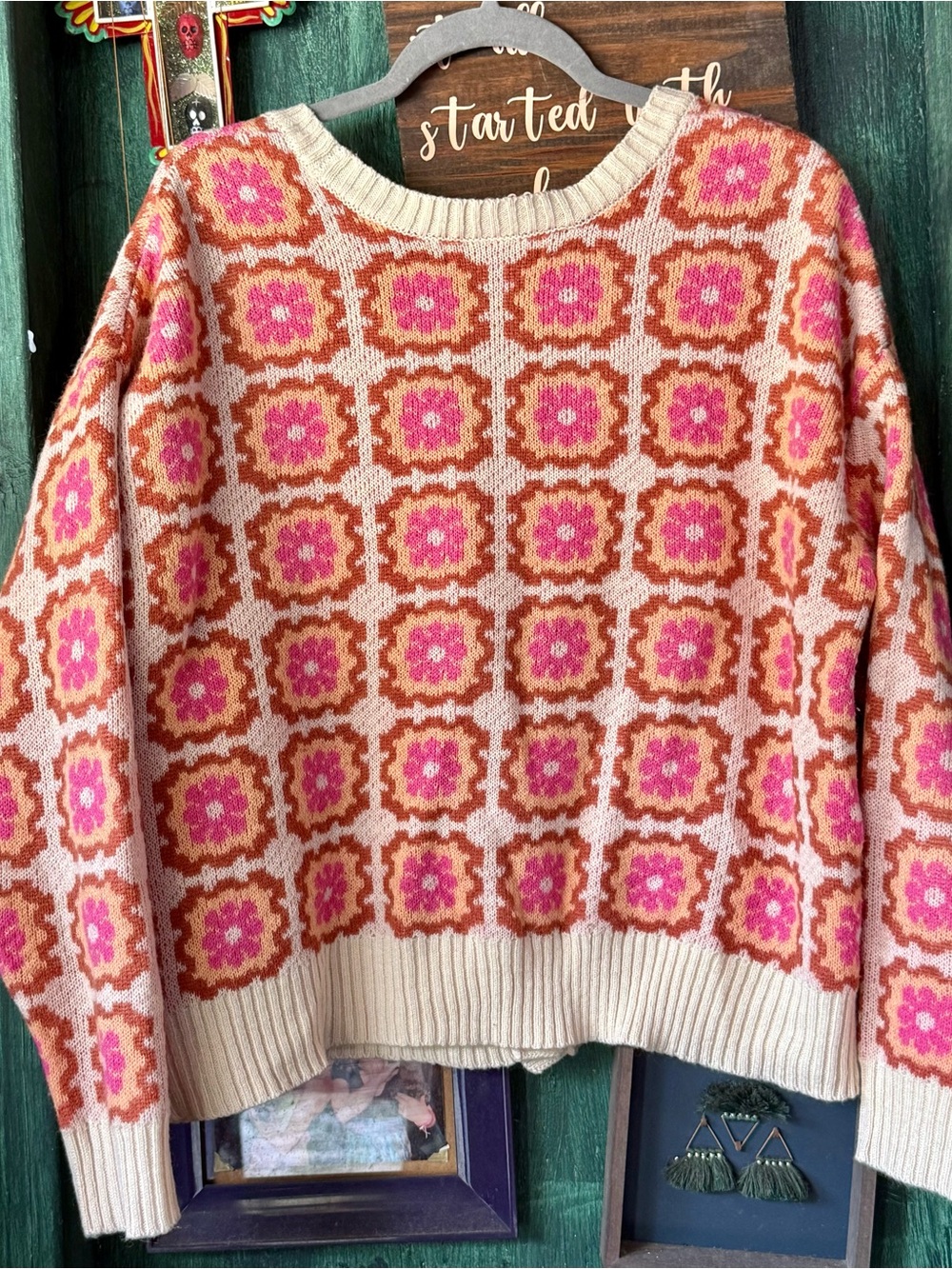 NWOT No Comment Granny Square Print Cardigan XL - Picture 2 of 3